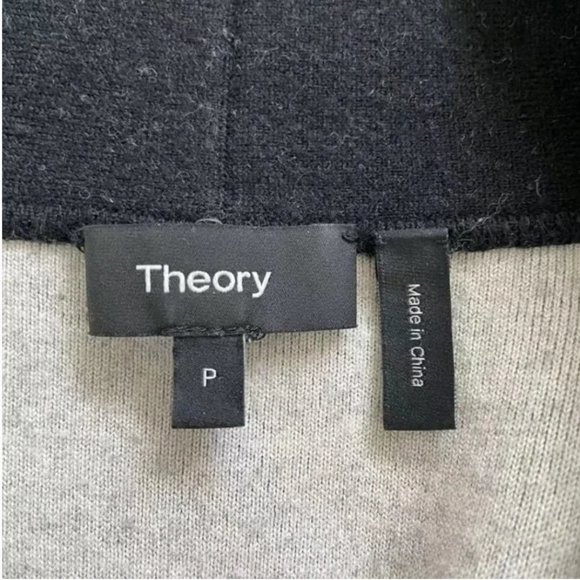 THEORY Open Front Double Face Wool Blend Long Cardigan In Black (Size P) - Picture 6 of 7